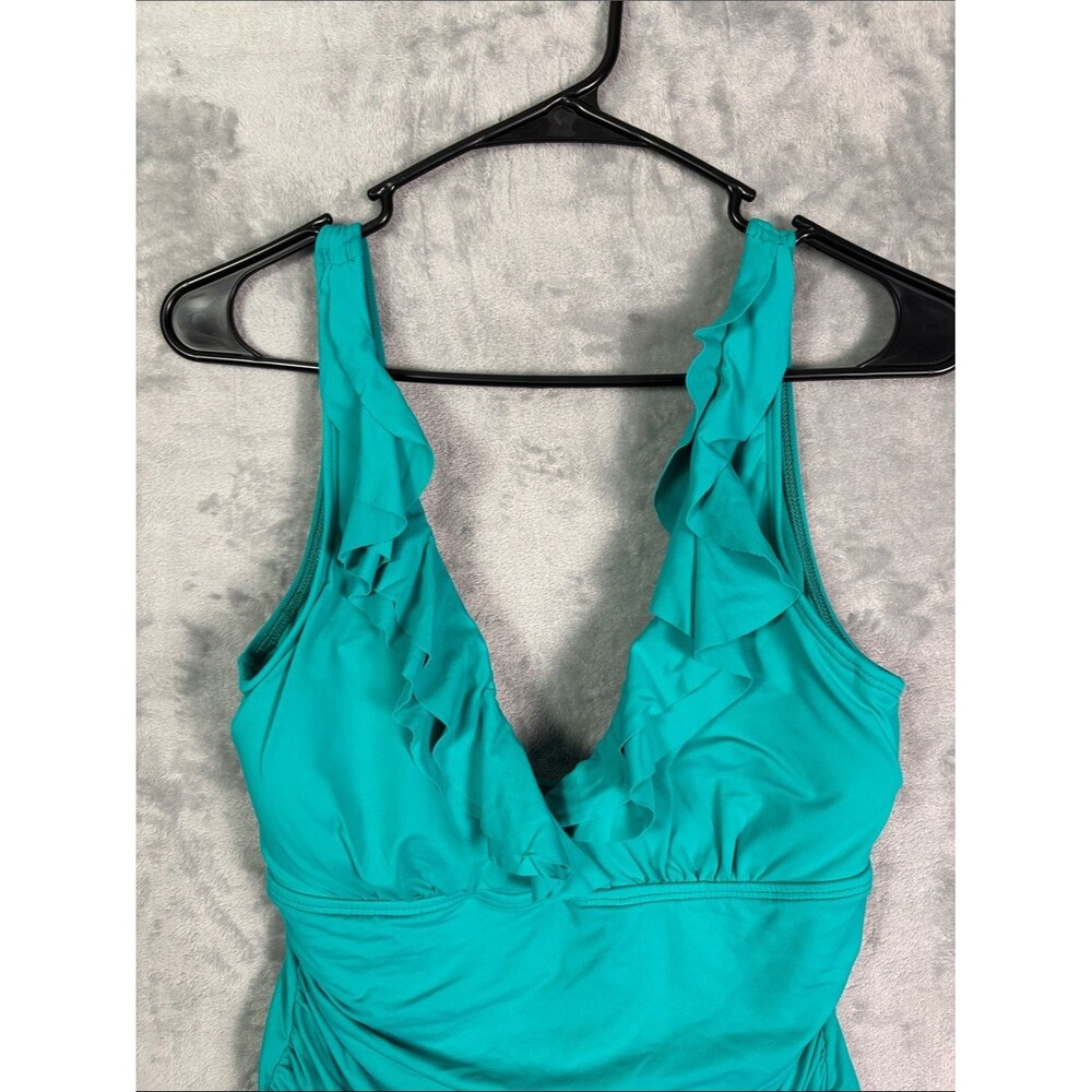 Lauren Ralph Lauren Teal Ruffle Front One Piece Bathing Swim Suit Size 14 - Picture 2 of 7